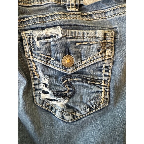 Silver Jeans SUKI Slim Boot Built Free Distressed Flap Pocket 32x33 (fits 32x32) - Picture 6 of 15